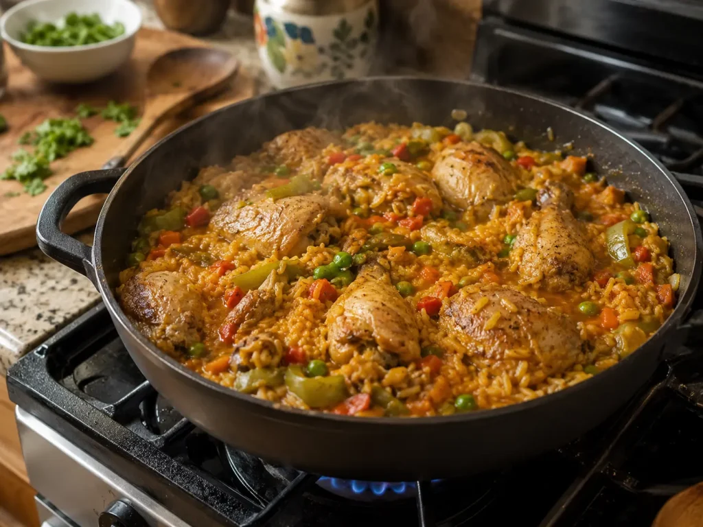 Preparando un arroz con pollo