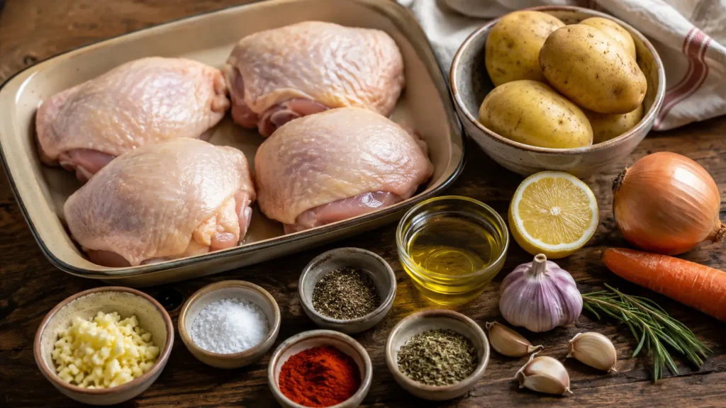 Ingredientes par el pollo al horno con papas